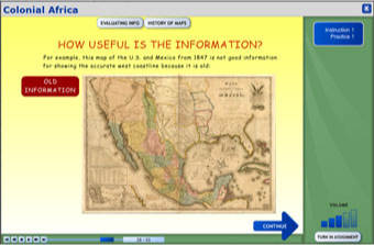 Screenshot of social-studies program: Evaluating Information
