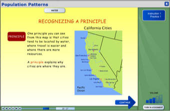 Screenshot of social-studies program: Recognizing a Principle